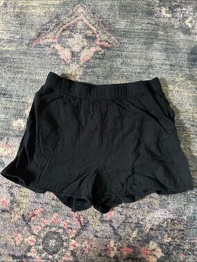 Universal Thread Women's Black Linen-Like Elastic-Waist Casual Shorts w/Pockets